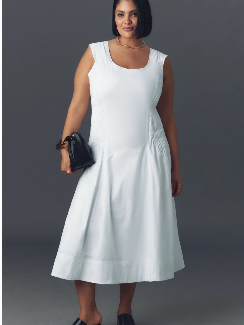Anthropologie White Scoop-Neck Sleeveless Midi Dress